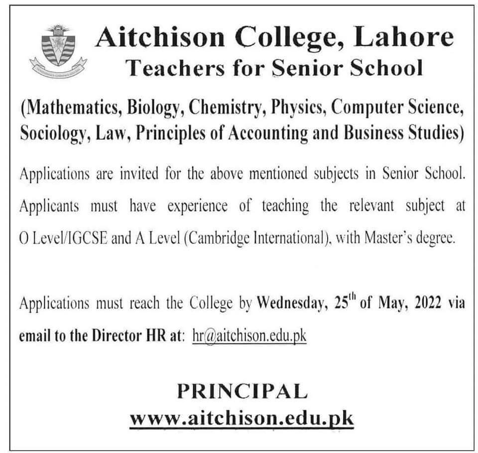 Aitchison College Senior School Latest May Jobs 2022 Aitchison College Senior School Latest May Jobs 2022