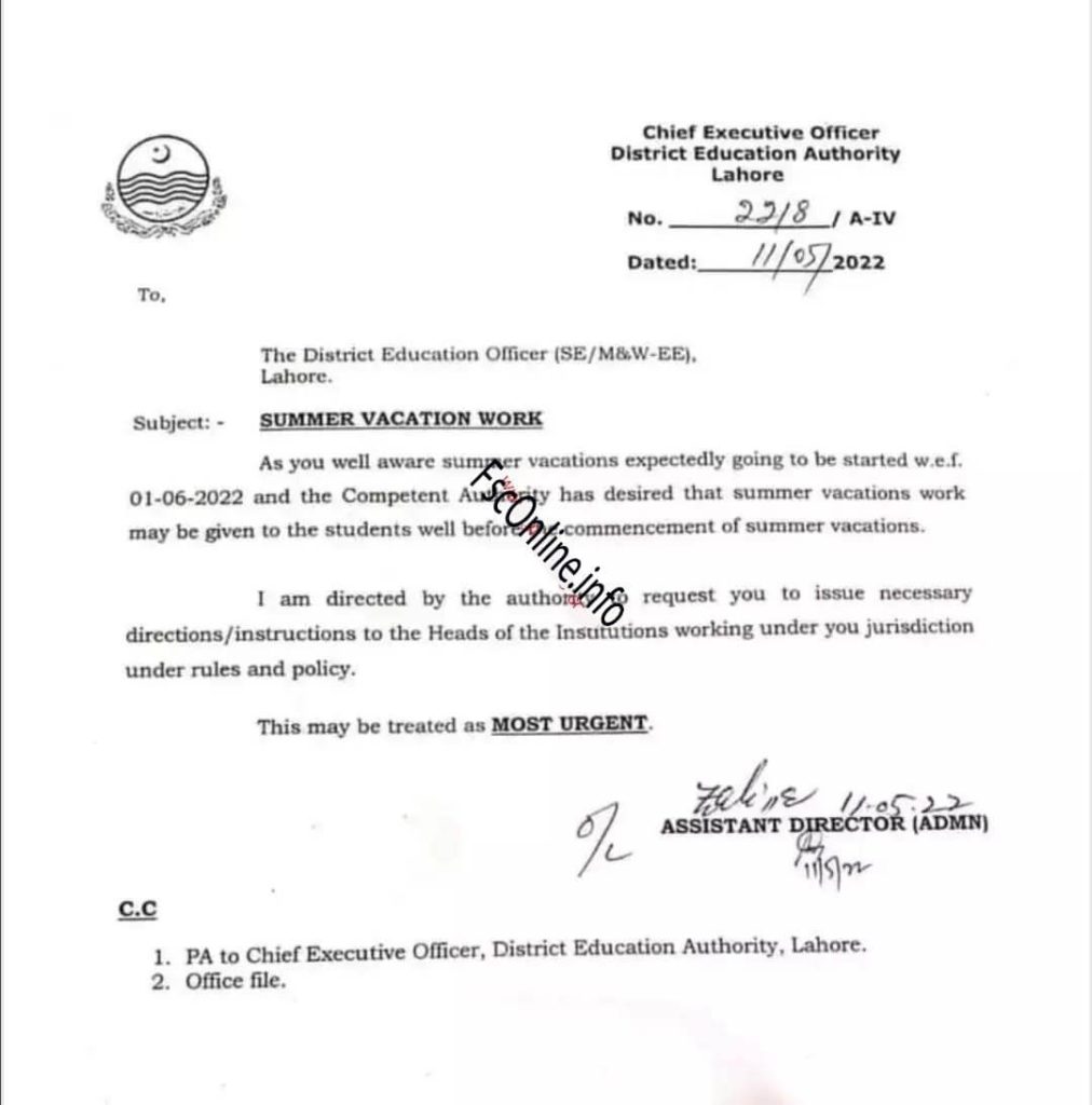 SED Punjab Issue Notification Regarding Summer Vacations 2022