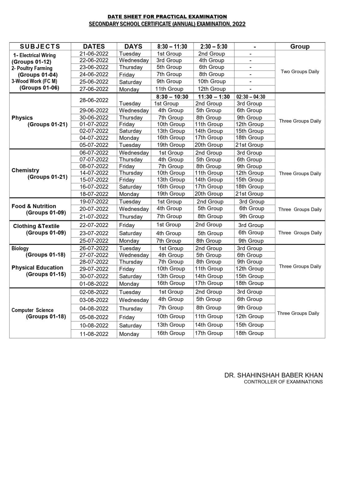 BISE Rawalpindi Board SSC Matric Practical Exams Date Sheet 2022