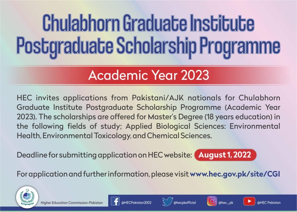 HEC Postgraduate Scholarship 2023 by Chulabhorn Graduate Institute (CGI)