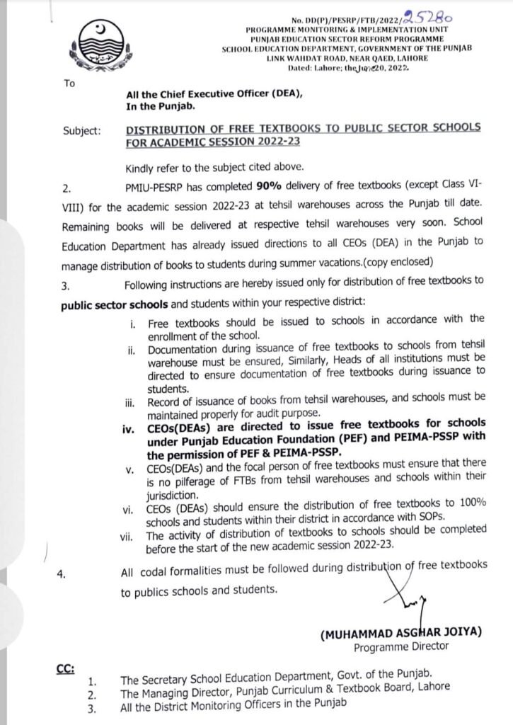 SED Punjab Distribute Free Textbooks in Govt Schools for Session 2022-23 SED Punjab Distribute Free Textbooks in Govt Schools for Session 2022-23