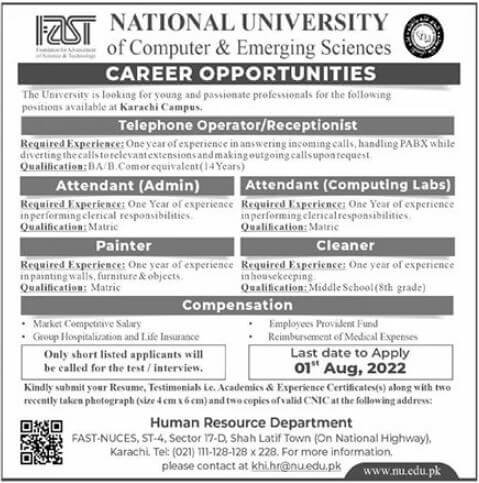 FAST University Karachi Campus Latest Jobs 2022 FAST University Karachi Campus Latest Jobs 2022