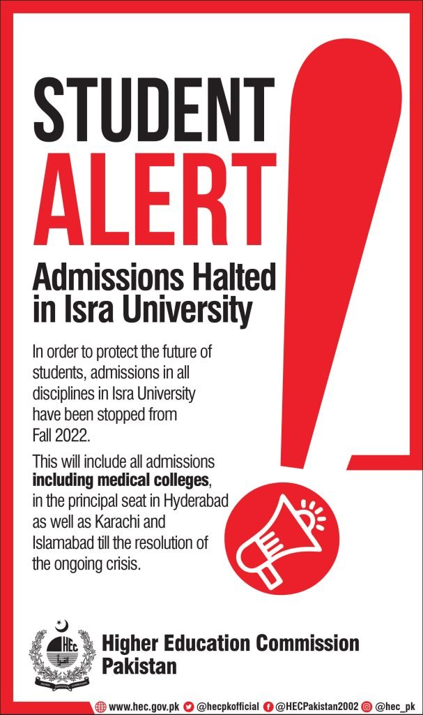 HEC Halted Admissions in Isra University from Fall 2022 Semester