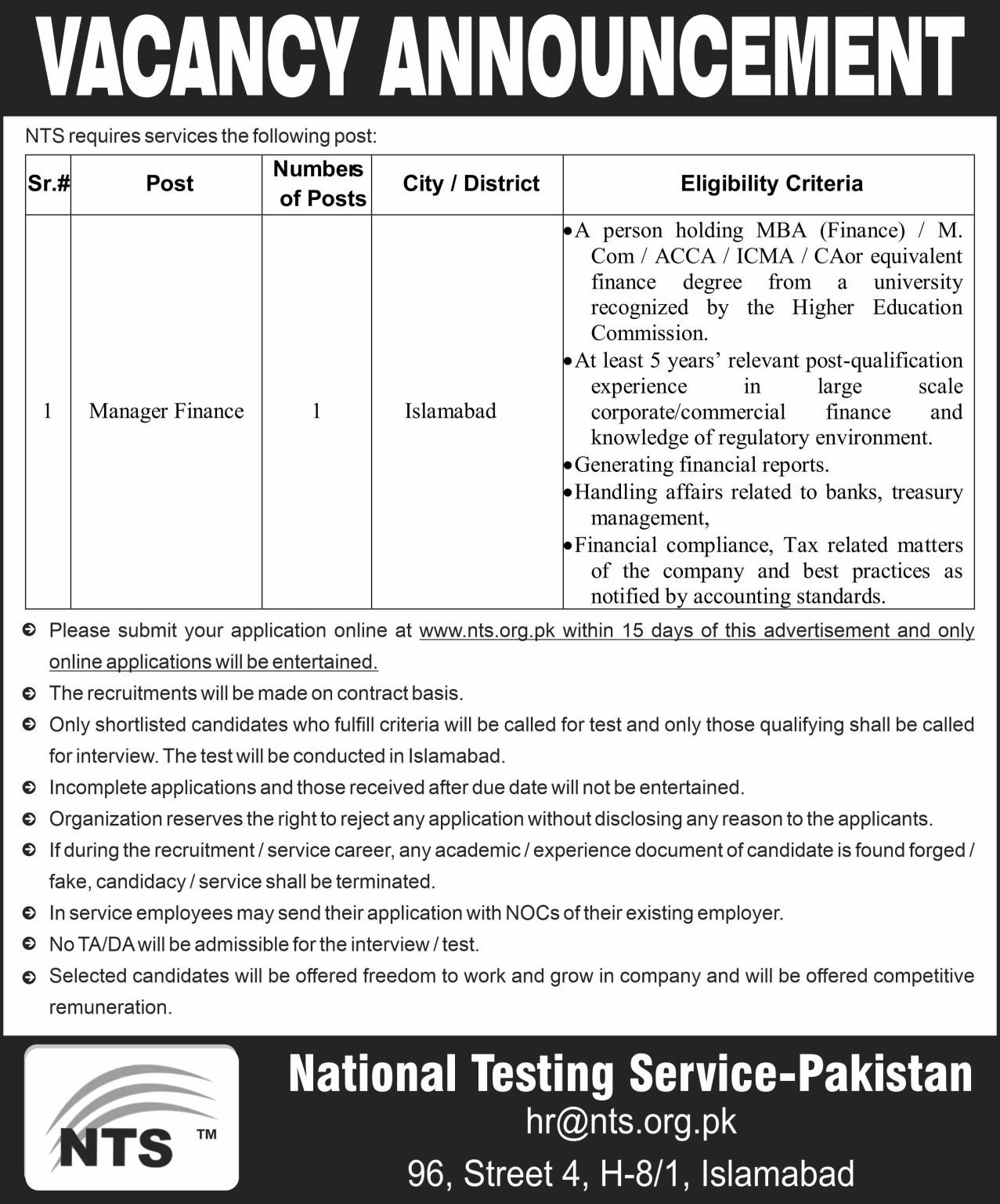 National Testing Services NTS September Jobs 2022