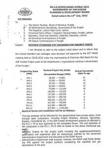 Notification Regarding the Revised Standard Pay packages for Project (PPS) Posts
