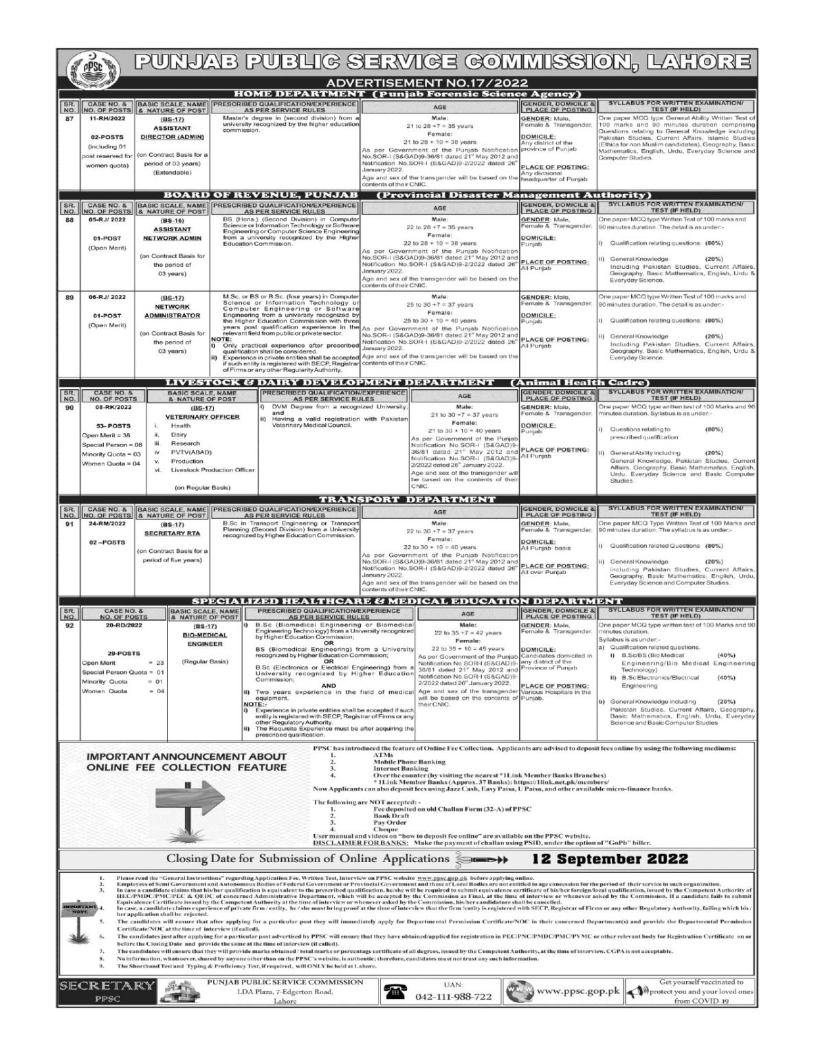 PPSC Latest Jobs 2022 Through Advertisement #17/2022