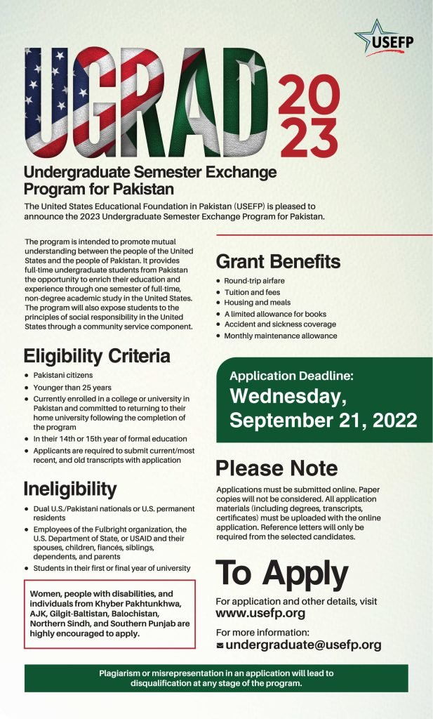 USEFP Undergraduate Semester Exchange Program (UGRAD) 2023