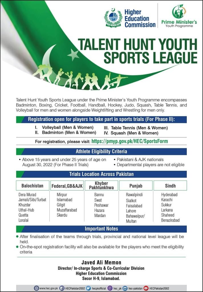 PM Talent Hunt Youth Sports League Phase-II 2022 Registration 
