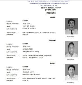 AJKBISE 12th General Science Boys Toppers 2022