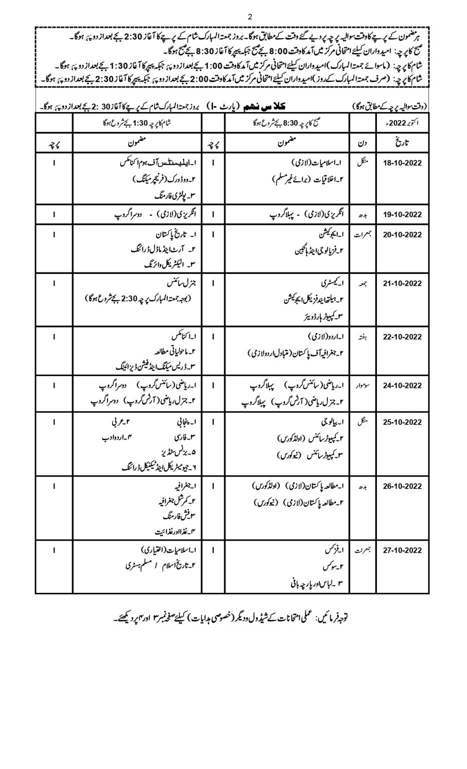 BISE Gujranwala Board SSC-I (9th Class) 2nd Annual Exam Date Sheet 2022 BISE Gujranwala Board SSC-I (9th Class) 2nd Annual Exam Date Sheet 2022