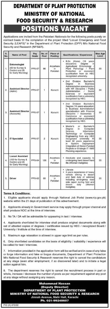 Department of Plant Protection NFS&R Latest Jobs 2022