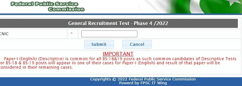 FPSC Admission Certificate and Revised Exam Schedule for GR Phase IV/2022