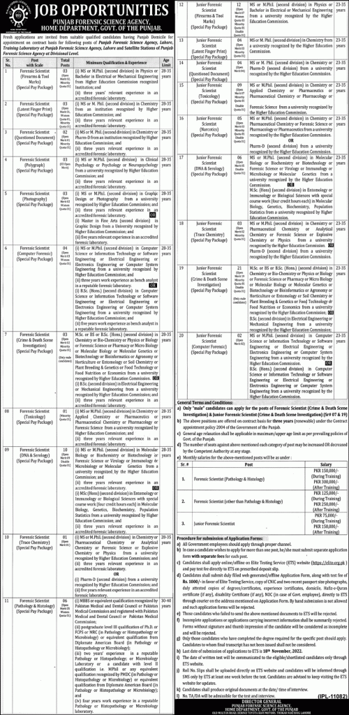 Punjab Forensic Science Agency PFSA Latest Jobs 2022