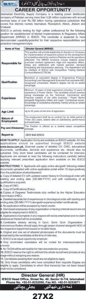 Islamabad Electric Supply Company IESCO November Jobs 2022