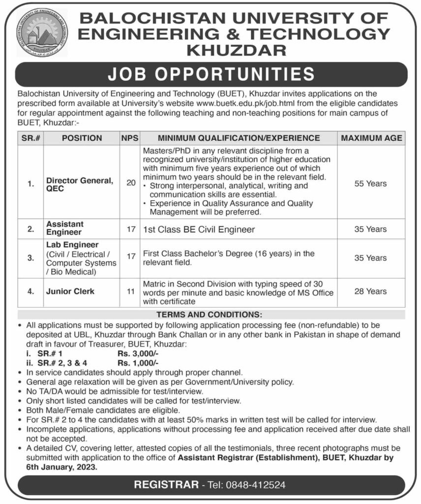 Balochistan University of Information & Technology Latest Jobs 2022 Balochistan University of Information & Technology Latest Jobs 2022