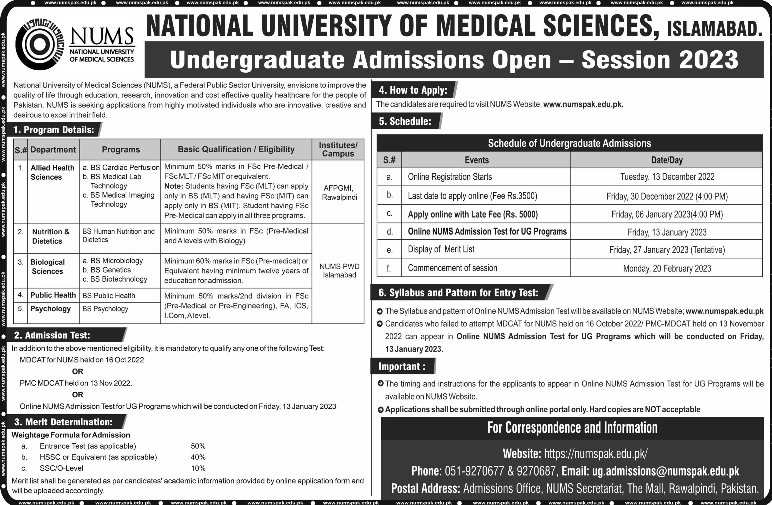 NUMS Undergraduate Admission 2023