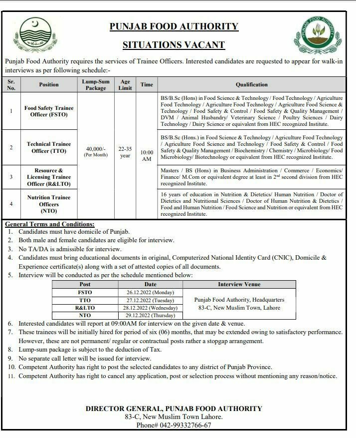 PFA Jobs 2022 for Training Officers