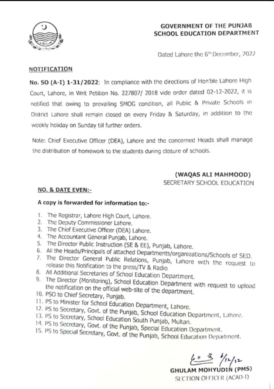 SED Punjab Notification for 03 Days Holidays