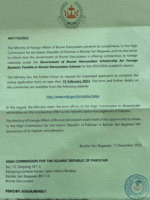 Brunei Darussalam Fully-Funded Scholarship Program 2023