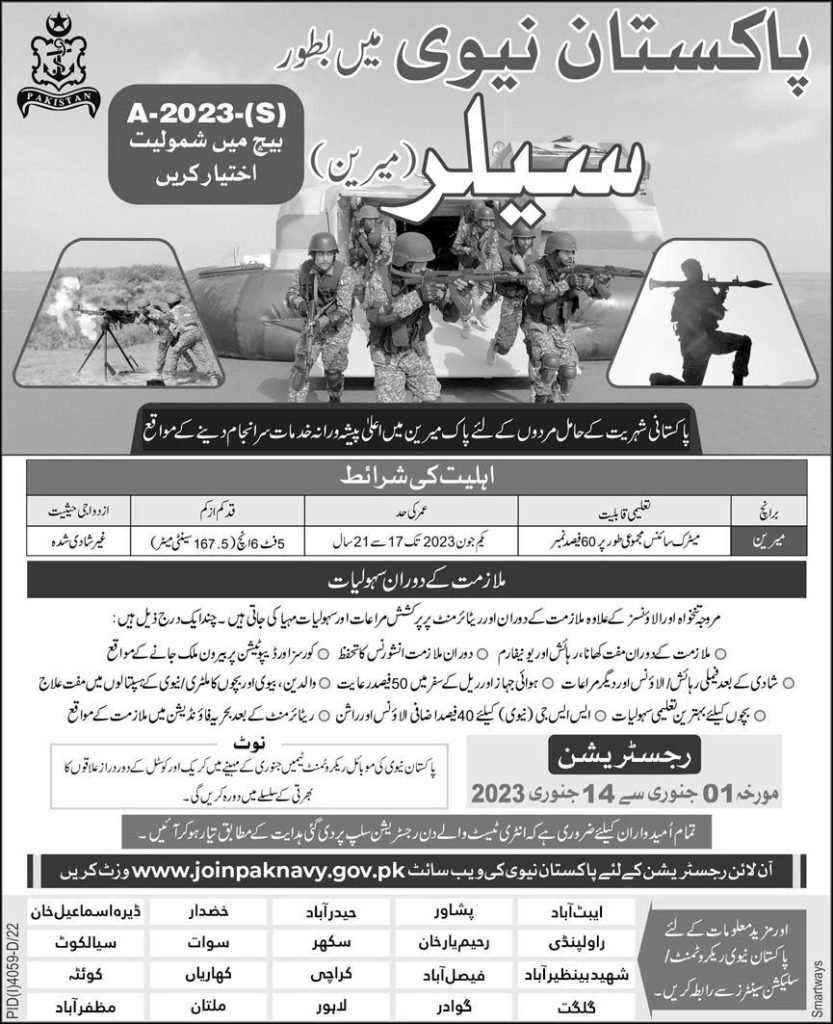 Join Pak Navy as a Sailor (Marine) A-2023-S Batch
