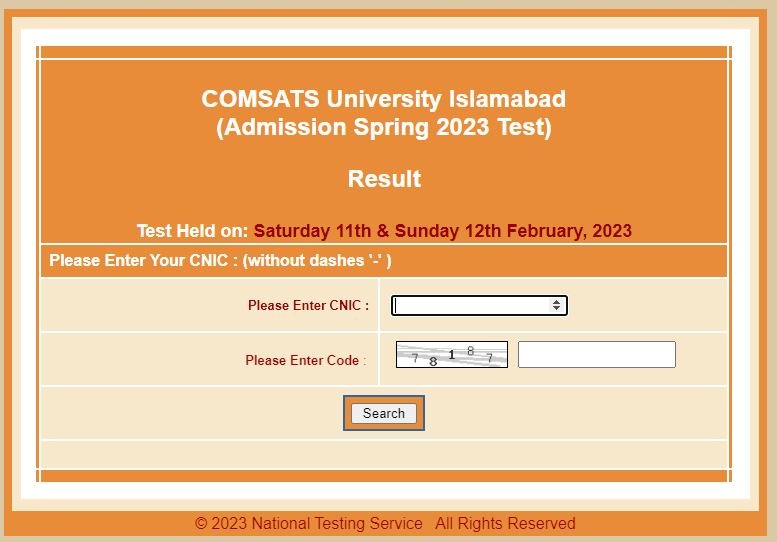 COMSAT University Islamabad Admission Test Result (Spring) 2023 COMSAT University Admission Test Result 2023