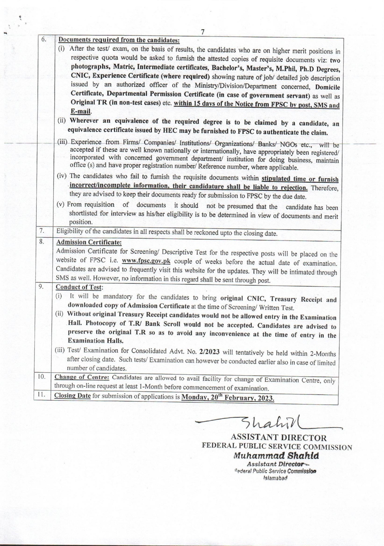 Federal Public Service Commission FPSC Advertisement No 02/2023 Jobs