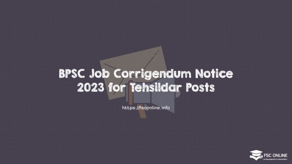 BPSC Job Corrigendum Notice 2023 for Tehsildar Posts