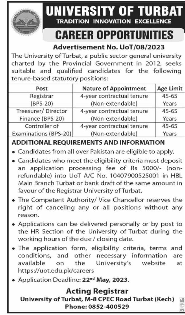 The University of Turbat UOT Latest May Jobs 2023 The University of Turbat UOT Latest May Jobs 2023