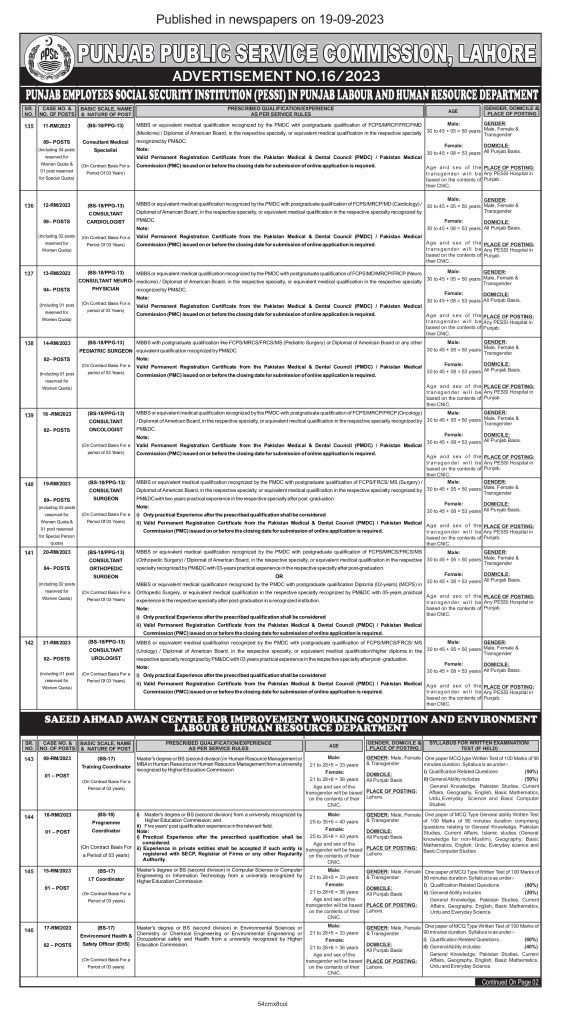 Punjab Public Service Commission PPSC Adv No 16/2023 Jobs Punjab Public Service Commission PPSC Adv No 16/2023 Jobs