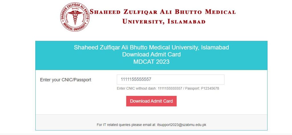 SZABMU Issued MDCAT Test Admit Cards 2023 SZABMU Issued MDCAT Test Admit Cards 2023