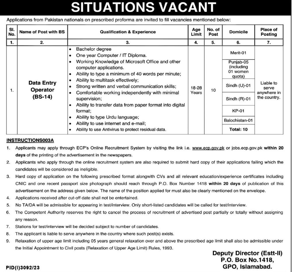 Election Commission of Pakistan ECP Jobs 2023 Latest Advertisement