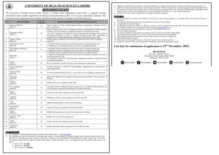 University of Health Sciences UHS Jobs 2023 Latest Advertisement